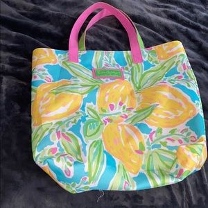Lemon Lilly pulitzer x estee lauder beach tote